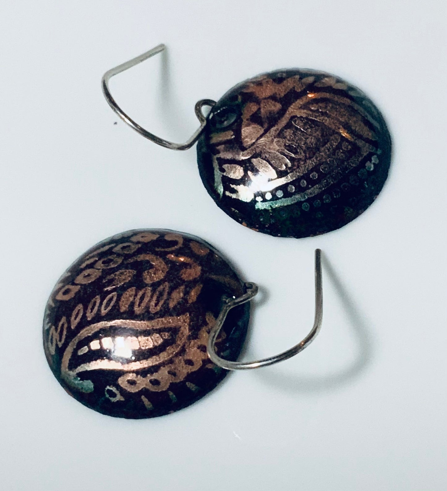 Lovely Textured Sparkly Batik Domed Disc Earrings