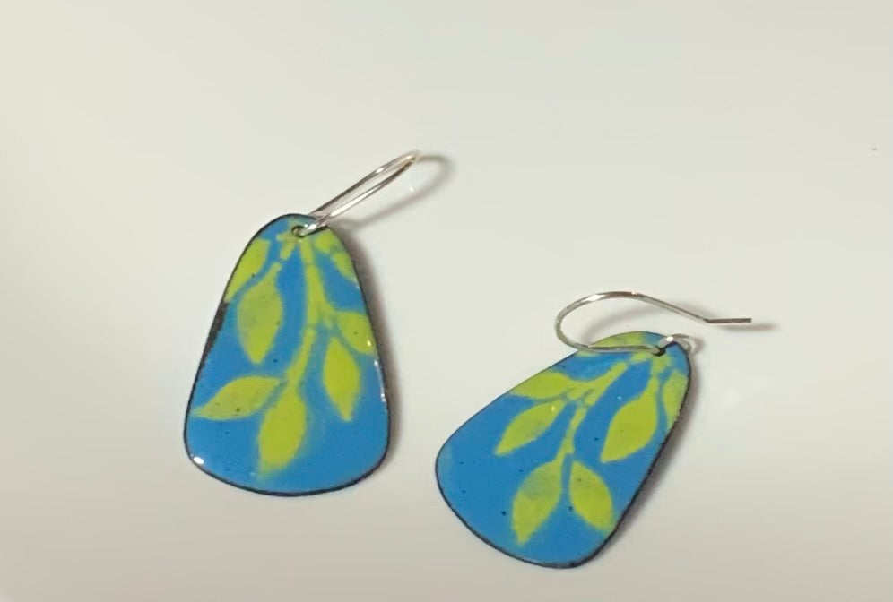 Sweet Yellow Greenish Leaves on Blue Teardrops