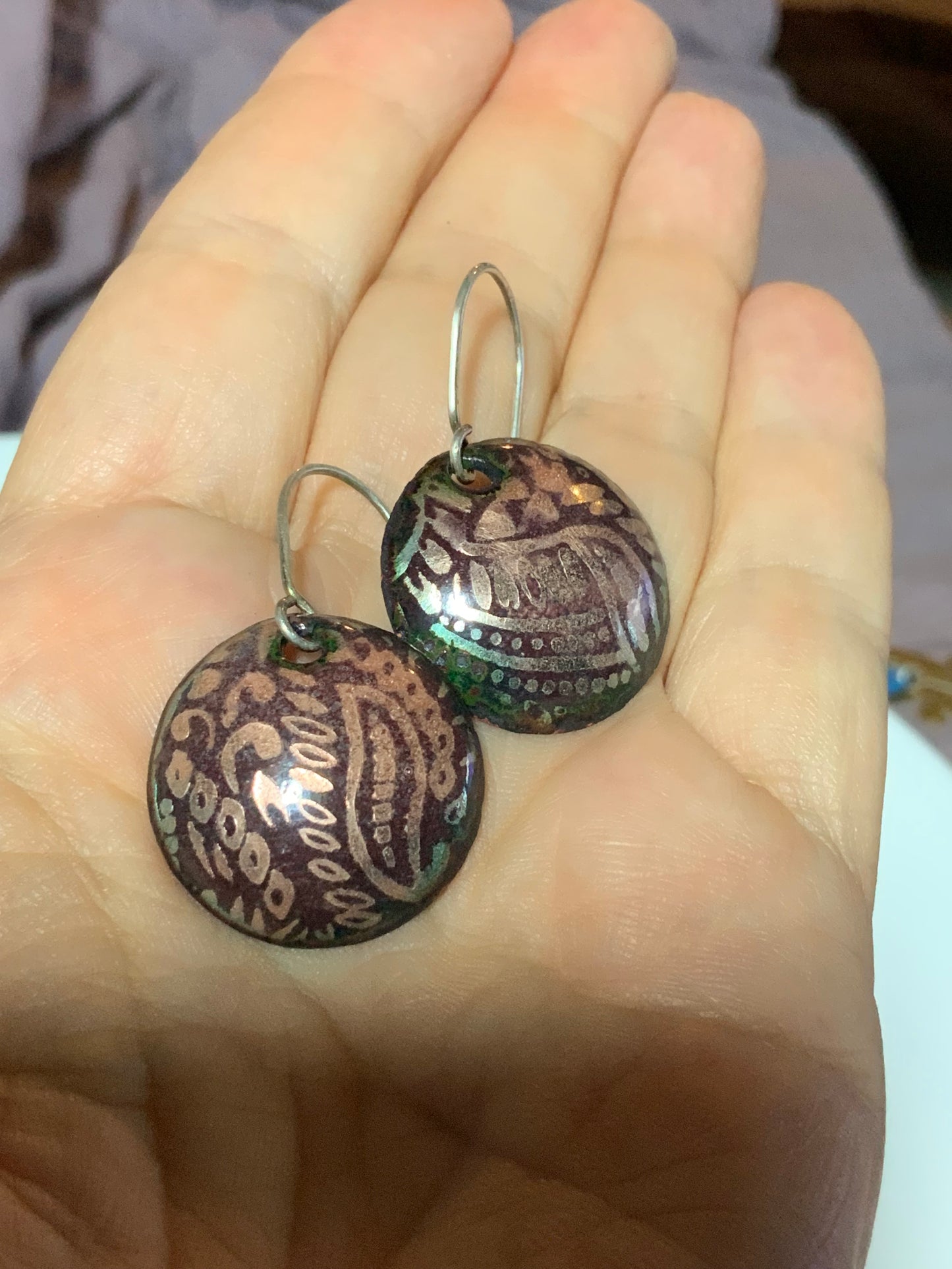 Lovely Textured Sparkly Batik Domed Disc Earrings