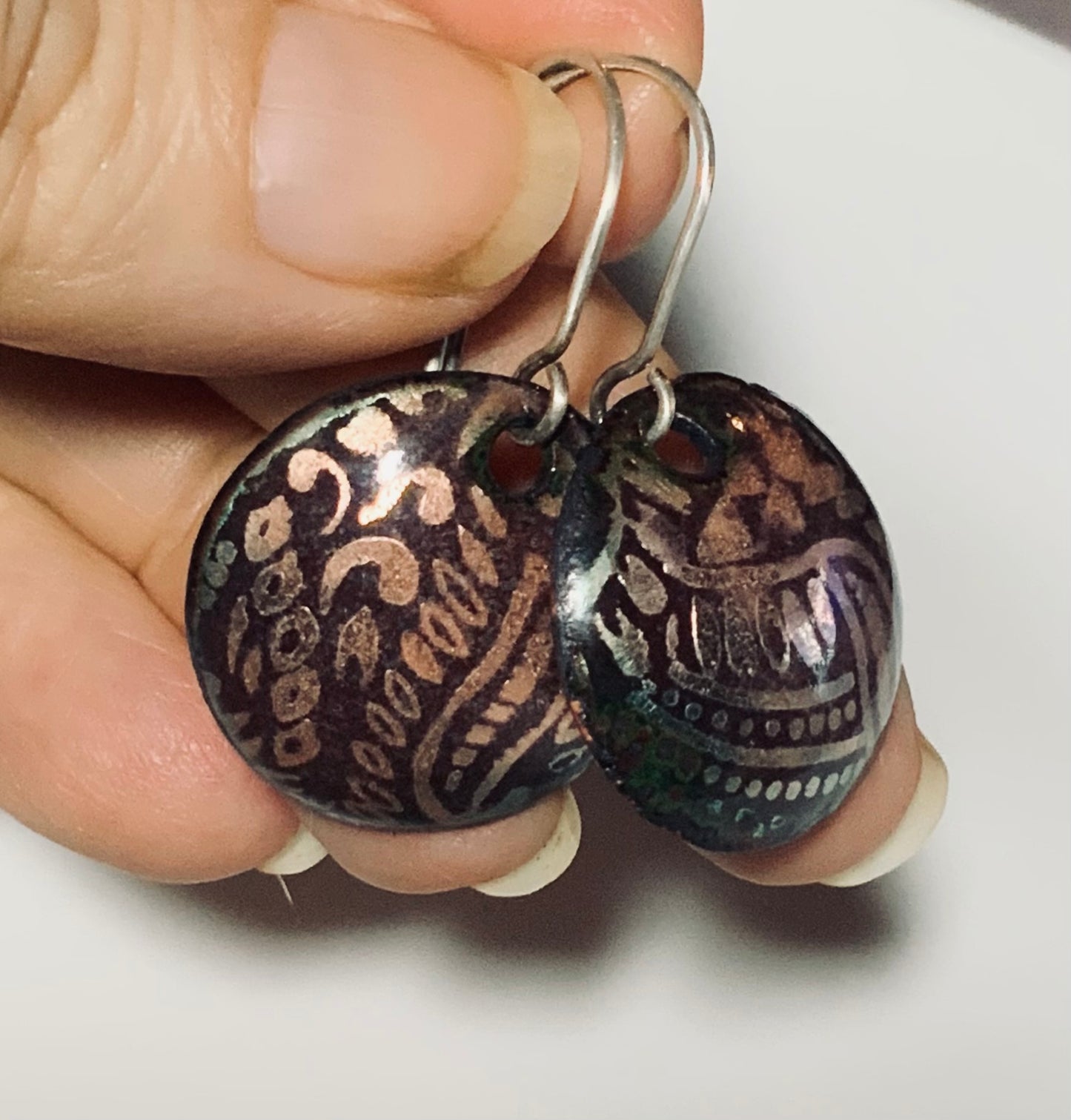 Lovely Textured Sparkly Batik Domed Disc Earrings