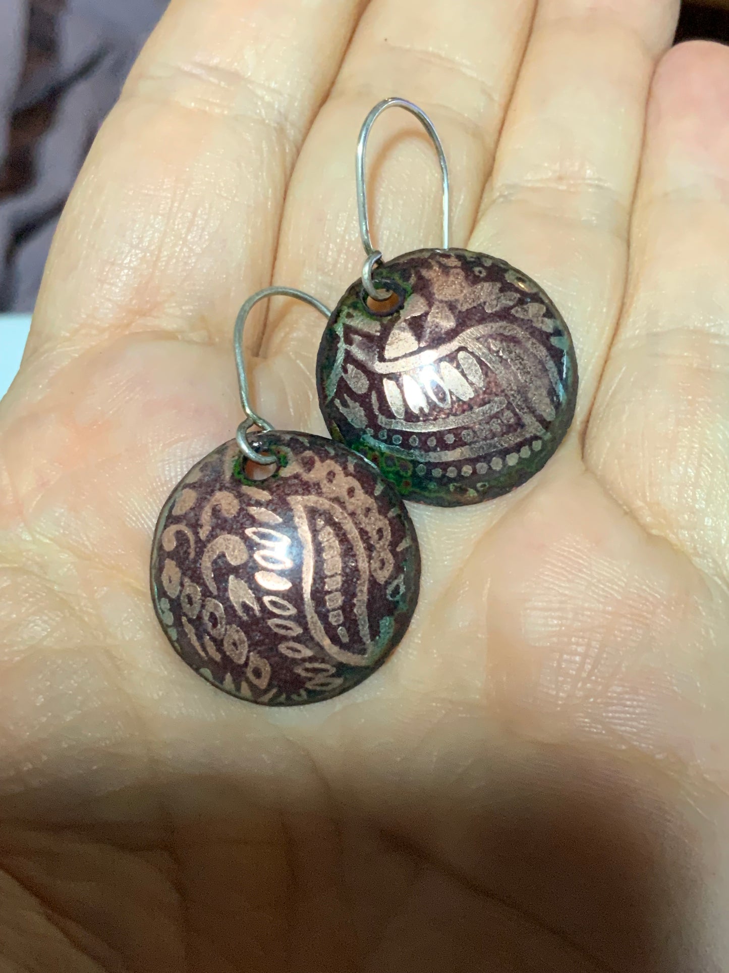 Lovely Textured Sparkly Batik Domed Disc Earrings