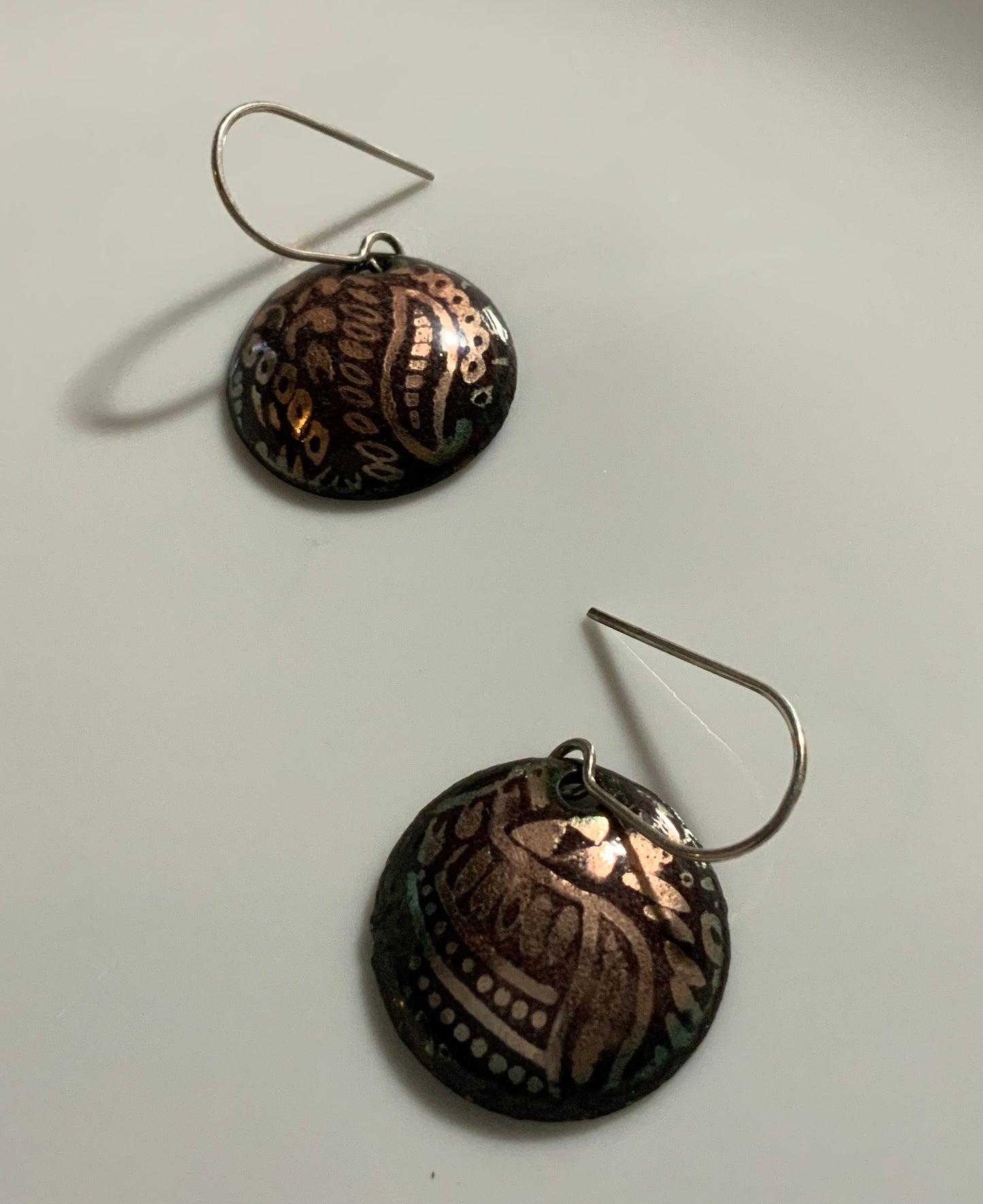 Lovely Textured Sparkly Batik Domed Disc Earrings