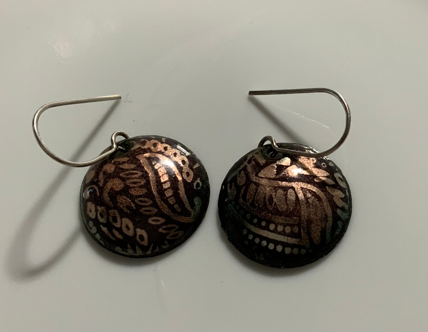 Lovely Textured Sparkly Batik Domed Disc Earrings