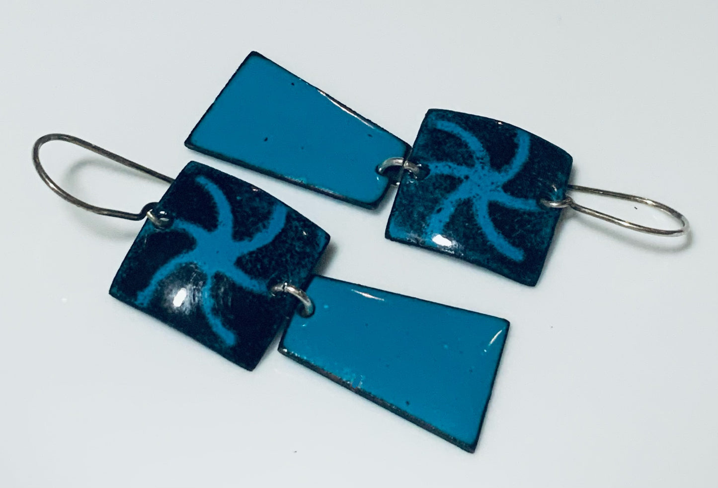 Starburst Theme Enameled Earrings Twilight Blue
