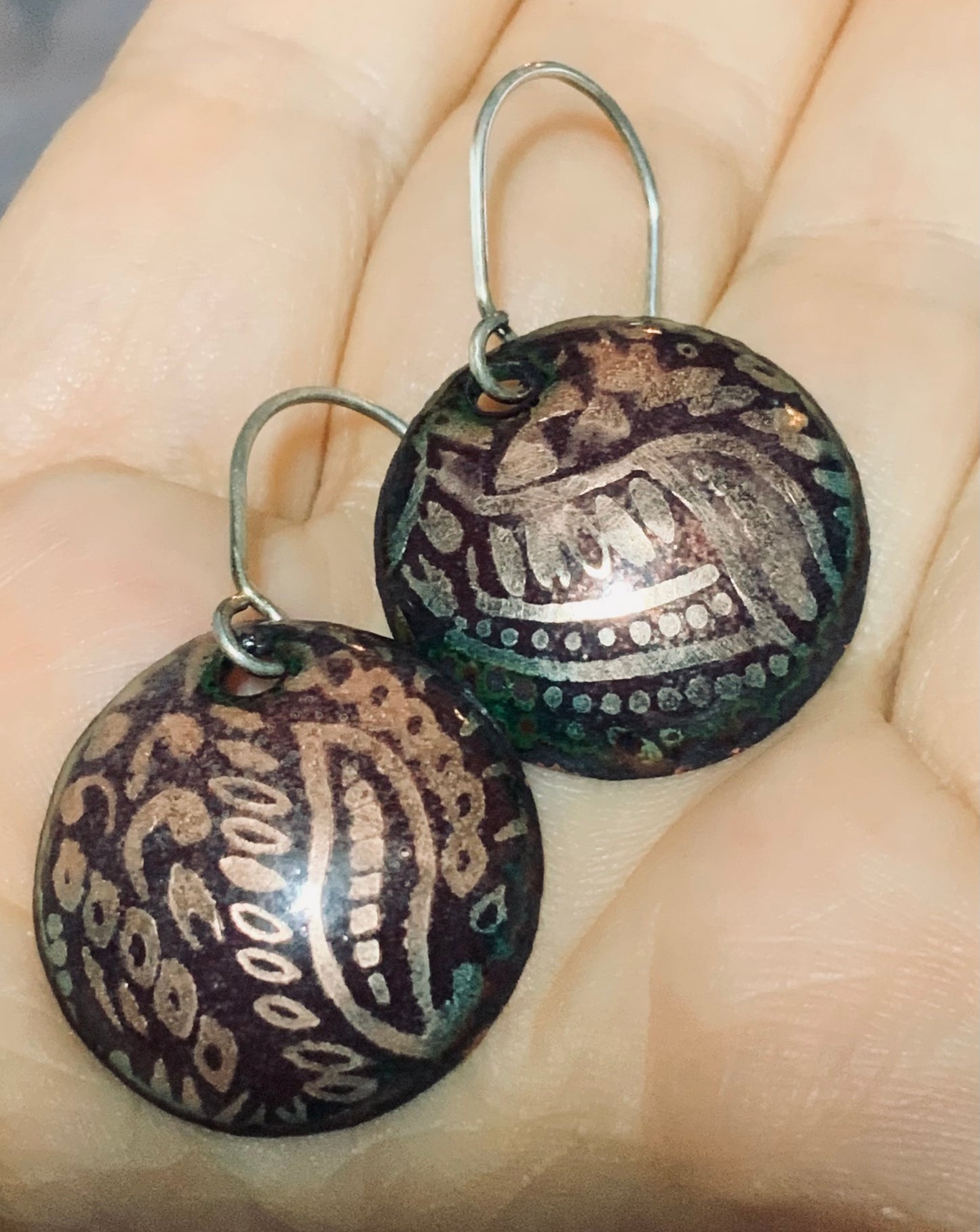 Lovely Textured Sparkly Batik Domed Disc Earrings