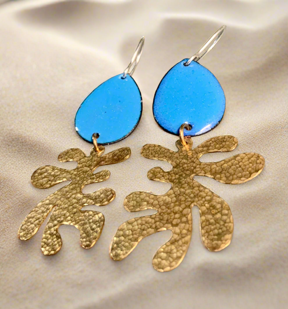 Seaweed Ocean Theme Enameled Earrings PICK YOUR COLOR