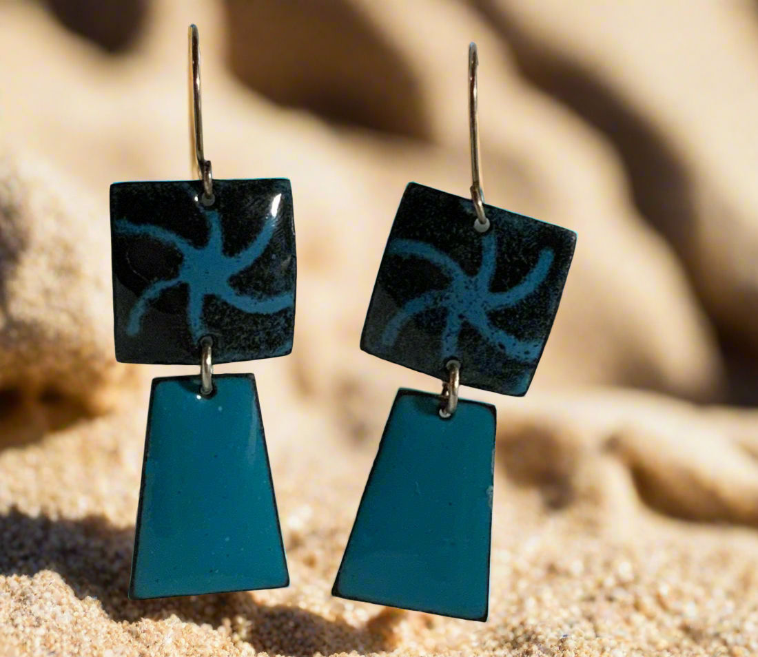 Starburst Theme Enameled Earrings Twilight Blue