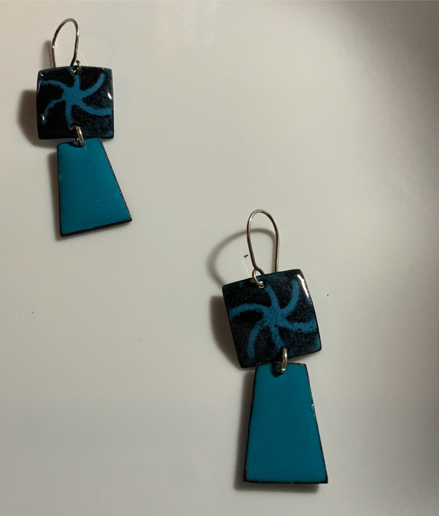 Starburst Theme Enameled Earrings Twilight Blue