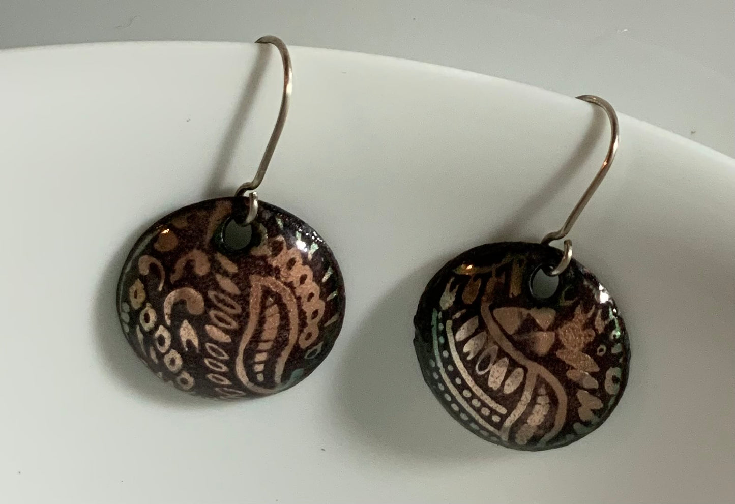 Lovely Textured Sparkly Batik Domed Disc Earrings