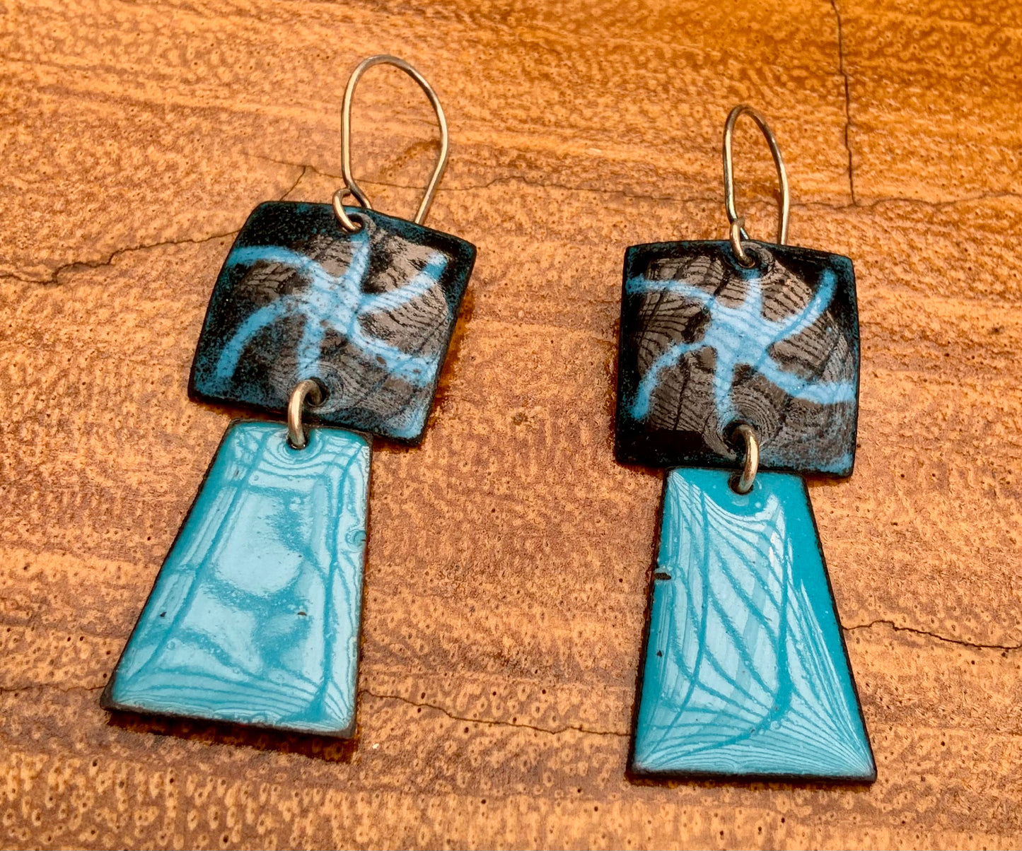 Starburst Theme Enameled Earrings Twilight Blue