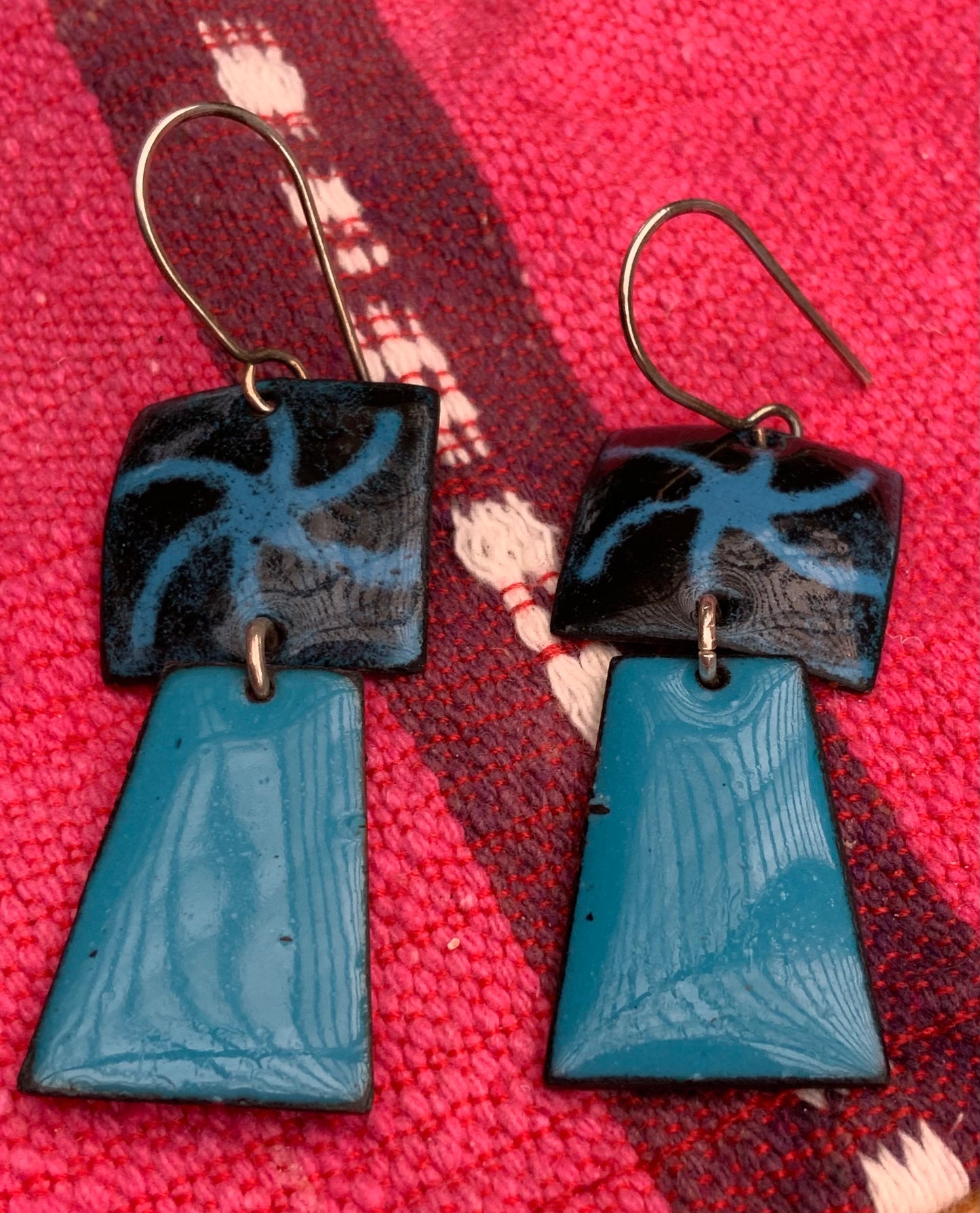 Starburst Theme Enameled Earrings Twilight Blue