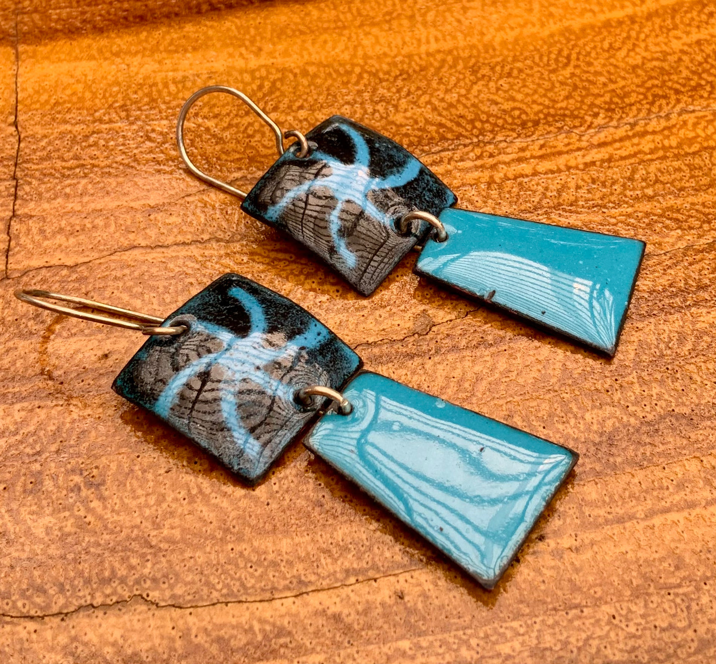 Starburst Theme Enameled Earrings Twilight Blue